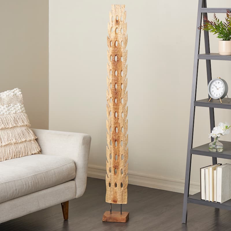 Brown Teak Wood Handmade Tall Floor Cutout Post Abstract Sculpture with Live Edge Base - Brown - 7" x 1" x 60"