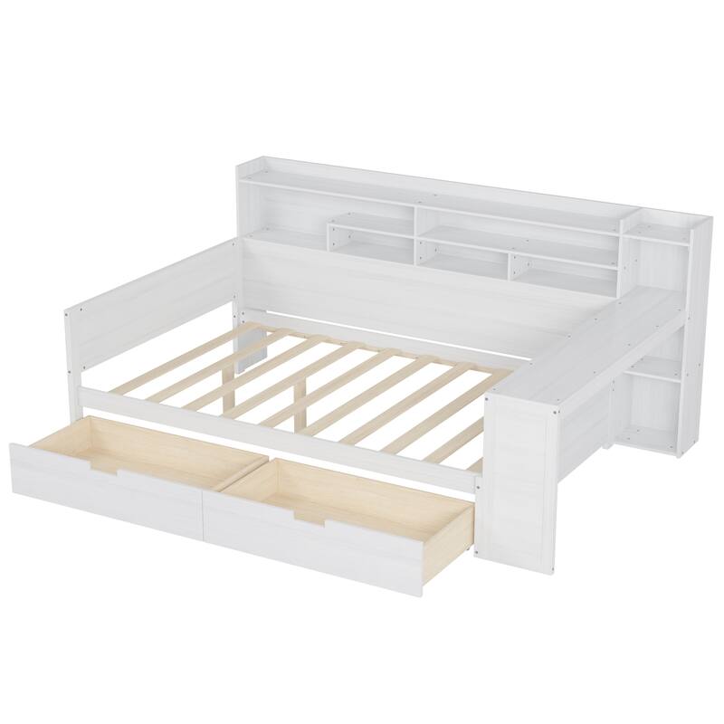 Multi-functional Daybed with Storage Shelves, Drawers and Study Desk