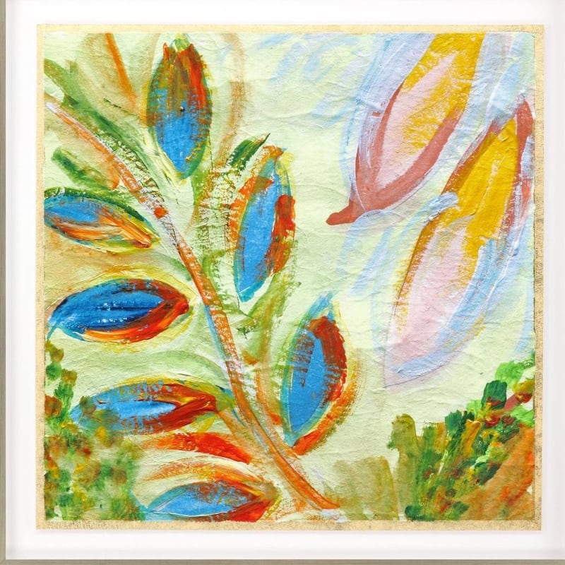 HomeRoots Vibrant Green And Yellow Modern Floral Giclee Silver Framed Wall Art