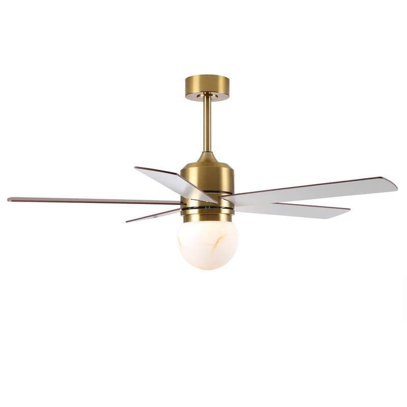 52" Modern Globe Frosted Glass Gold Dimmable Ceiling Fan with Light and Remote