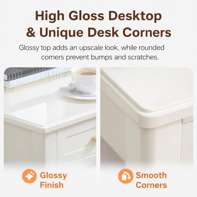 Cream White Vanity Desk with 3 Drawers, Modern Makeup Table or Writing Desk, Multipurpose Dressing Table, No Mirror Included