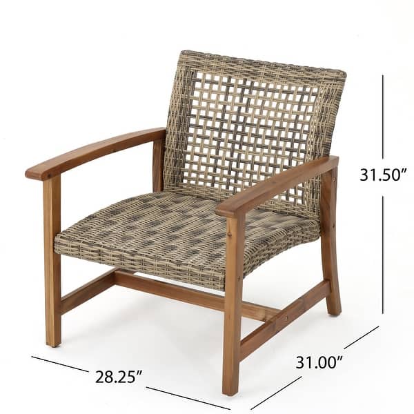 dimension image slide 1 of 3, Hampton Outdoor Wood/Wicker Club Chair (Set of 2) by Christopher Knight Home