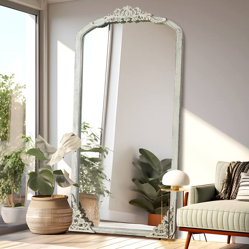 Lumioca Carved Solid Wood Arched Standing Mirror Wall Mirror