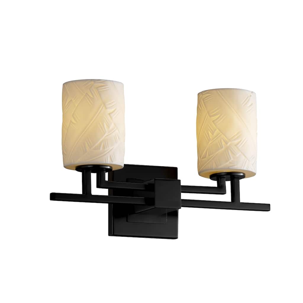 Justice Design Limoges Aero 2-light Matte Black Bath Bar, Banana Leaf Cylinder - Flat Rim Shade