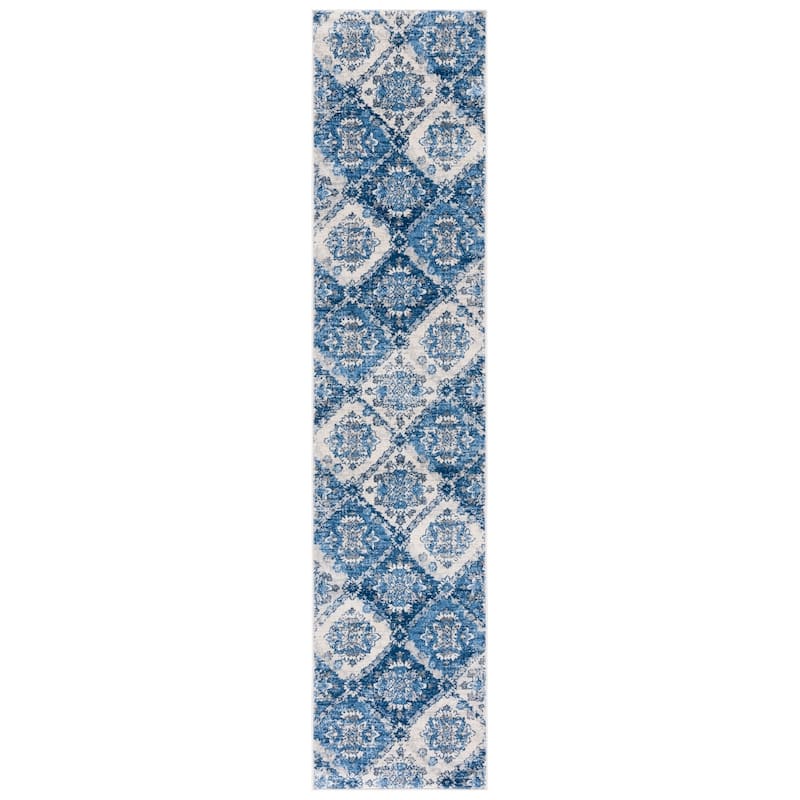 SAFAVIEH Brentwood Arjana Floral Trellis Rug - 2' x 9' Runner - Ivory/Blue