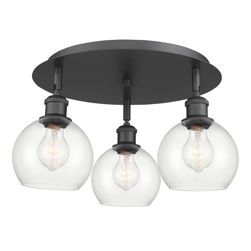Innovations Lighting Athens - 3 Light 18" Flush Mount - Clear/Matte Black
