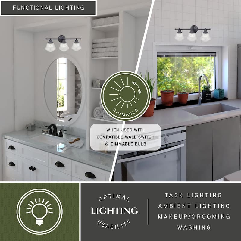 Vaxcel Huntley 3L Oil Rubbed Bronze Schoolhouse Bathroom Vanity Light - 24-in W x 10-in H x 7-in D