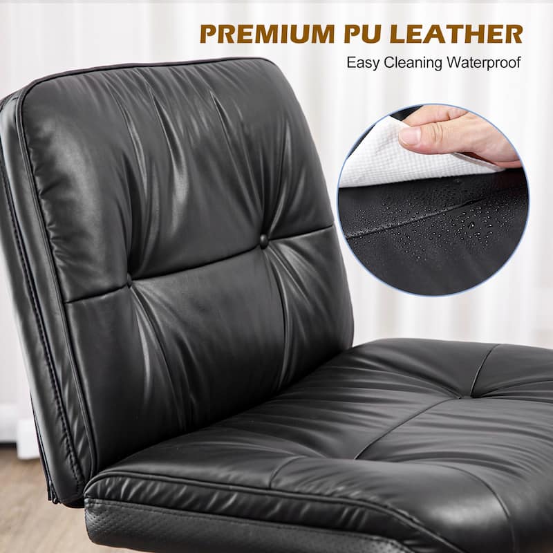 Armless Office Desk PU Leather Wide Seat with Wheels
