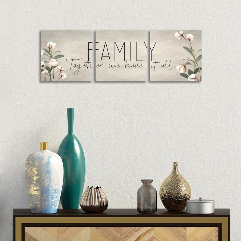 iCanvas "Family Together Cotton" by Kimberly Allen 3-Piece Canvas Wall Art Set - 12x36x1.5