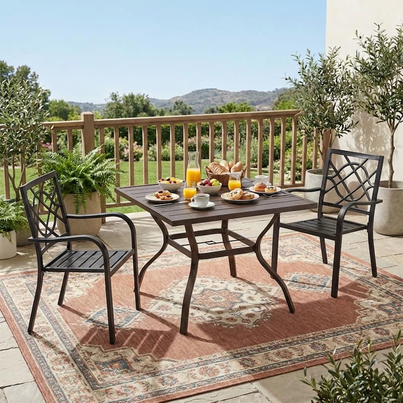 Aoodor Patio Metal Dining Table with Adjustable Umbrella Hole