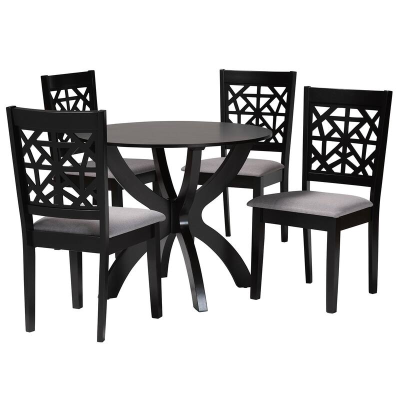 Lena Modern Wood 5-Piece Dining Set - Grey, Dark Brown
