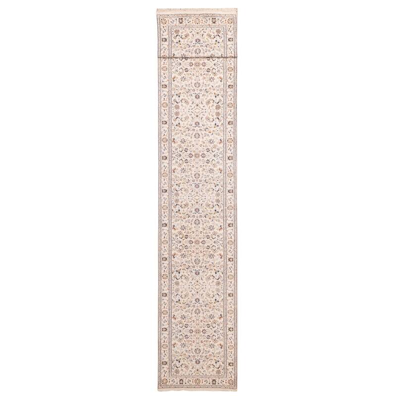 ECARPETGALLERY Hand-knotted Nain Cream Silk, Wool Rug - 2'8 x 16'3