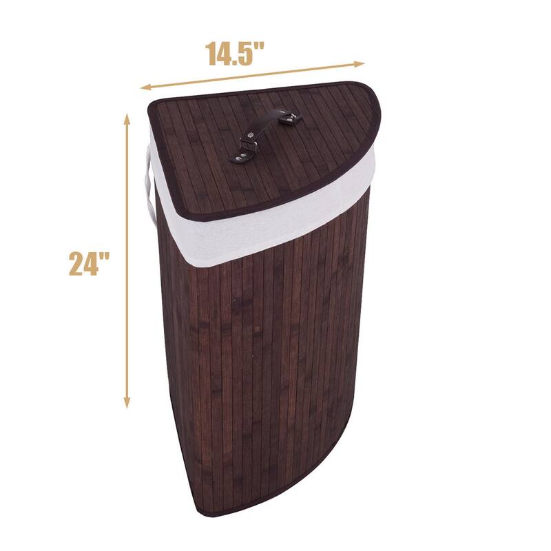 Costway Corner Bamboo Hamper Laundry Basket Washing Cloth Bin Storage
