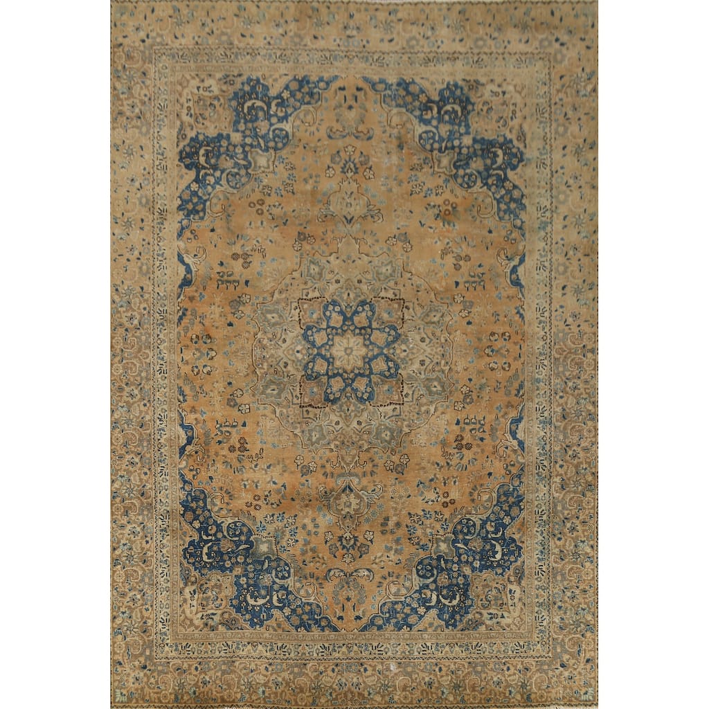 Hand Knotted Oriental 100% Wool Carpet Traditional Floral Oranges & Rust Mashad Area Rug - 12' 0'' X 8' 5''