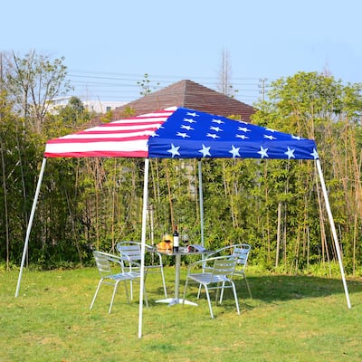 Outsunny 10'x 10' Outdoor Canopy Pop Up Event Tent with Slanted Legs for Events, Weddings, & Parties, American Flag