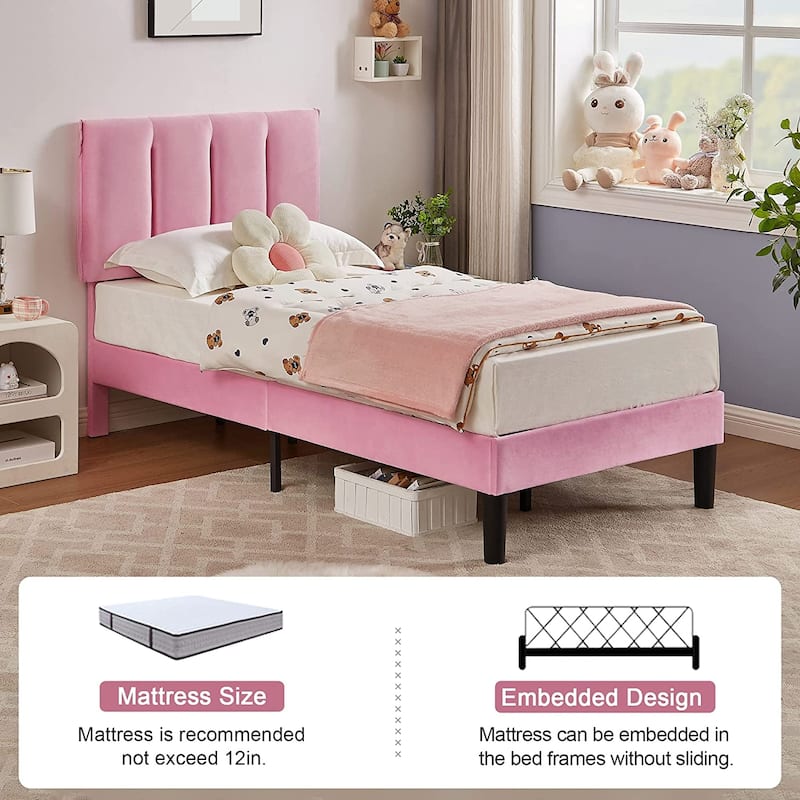 Javlergo Velvet Upholstered Platform Bed Frame with Adjustable Headboard