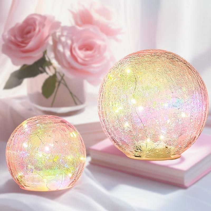 Crackle Glass LED Globe Light, Gold Mercury Orb Lamp for Christmas Decor, Table Centerpiece, Gift