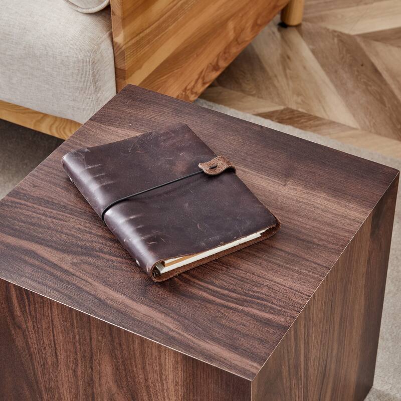 Roomfitters Cube MDF Coffee Table with Walnut Grain Finish, 12"x12"x20" Stylish Accent Table for Versatile Spaces