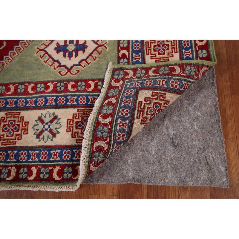 Green Geometric Kazak Area Rug Hand-Knotted Wool Carpet - 4'10" x 6'8"