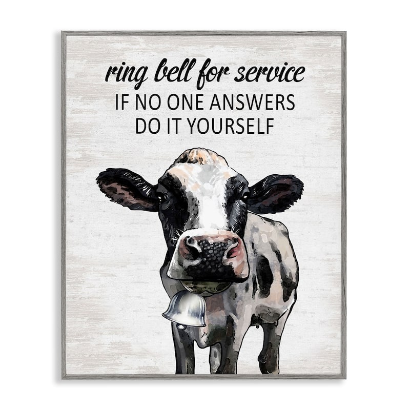 Stupell Laundry Service Cow Framed Giclee Art Design By Lettered and Lined - 11 x 14 - Grey