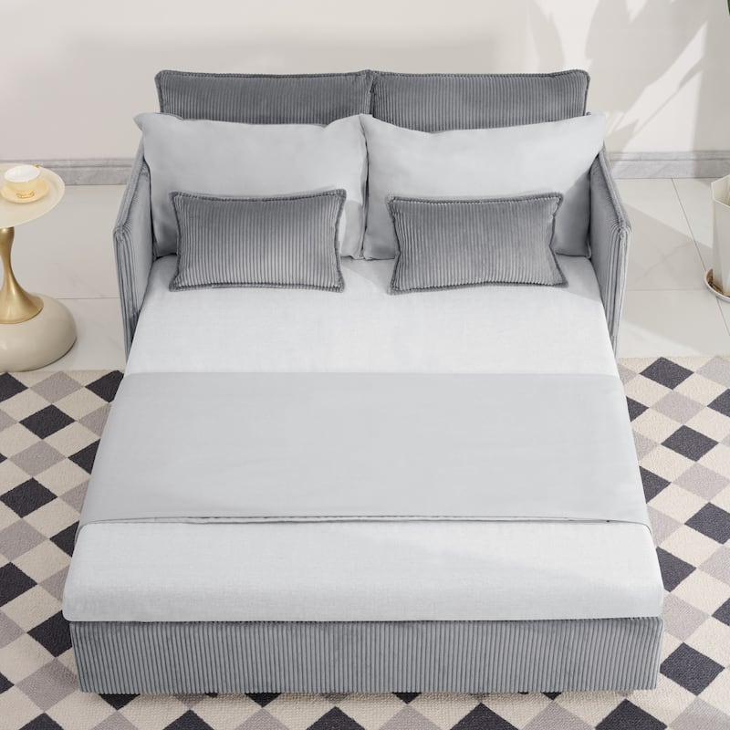 Roomfitters 55" Modern Corduroy Sofa Bed with Pull-out Sleeper Design, Modular Daybed with Storage Pocket & Pillows