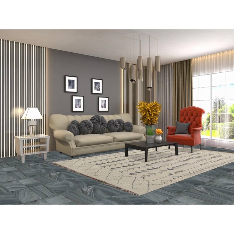 Ivory Moroccan Area Rug Handmade Geometric Wool Carpet - 5'11"x 9'10"