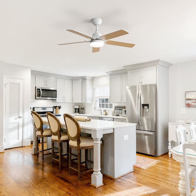 42“/52"/60"/48" Noiseless Walnut Wood Ceiling Fan with Remote Control, Integrated Light Optional