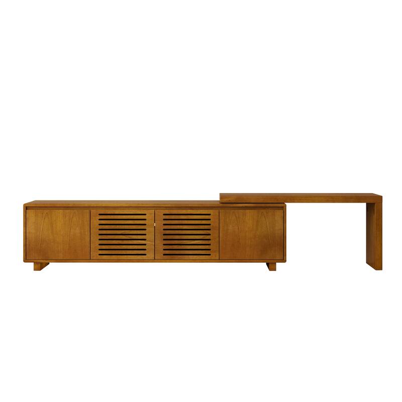 Mid-Century Modern Extendable TV Stand for TVs up to 75",Media Console TV Cabinet with Storage & Adjustable Panel