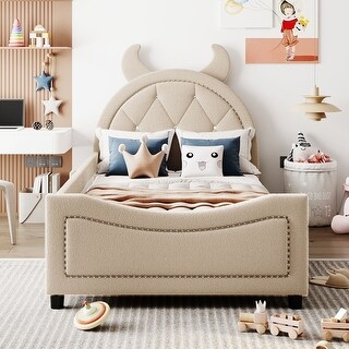 Twin Size Upholstered Daybed with OX Horn Shaped Headboard