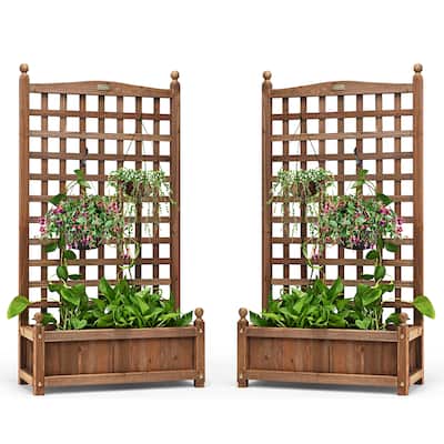 Costway 2 PCS Solid Wood Planter Box with Trellis Weather-Resistant