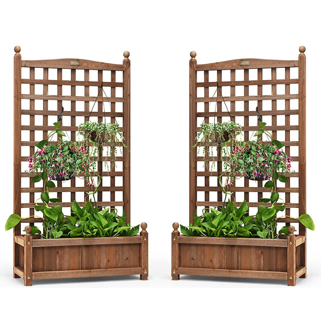 Costway 2 PCS Solid Wood Planter Box with Trellis Weather-Resistant