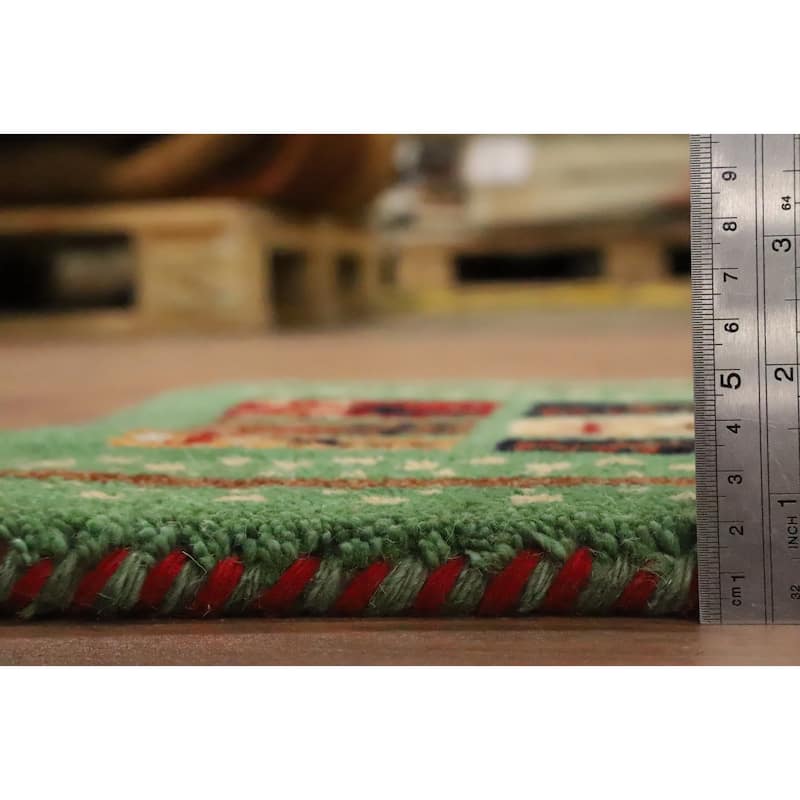 Hand Knotted Oriental 100% Wool Carpet Tribal Animal Pictorial Green Gabbeh Area Rug - 1' 4'' X 1' 4''