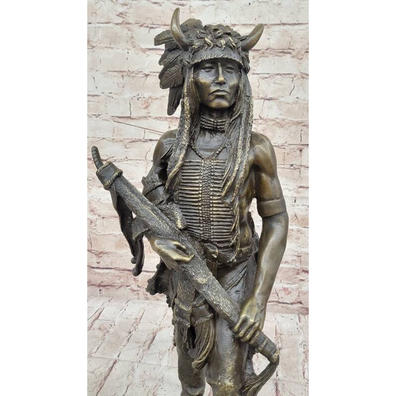 Native American Indian Warrior Bronze Metal Statue Sculpture Figure Original Art