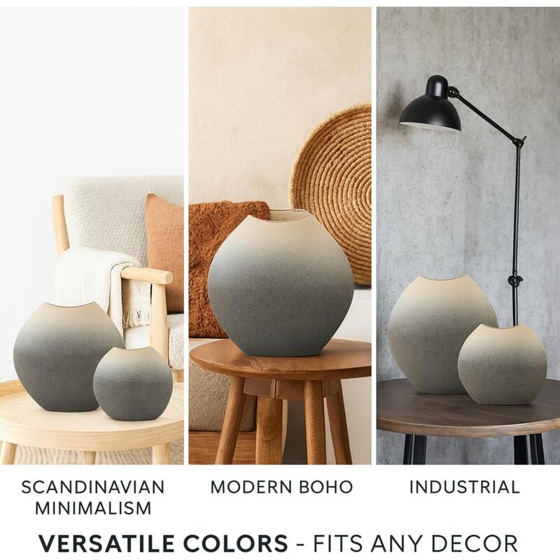 Gray Ceramic Decorative Vases, Modern Minimalist Set of Two Pieces