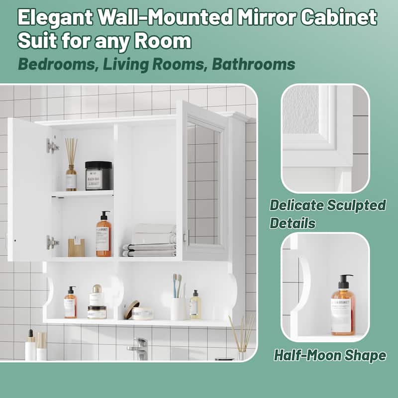 Roomfitters 30" Wall Mounted Bathroom Storage Cabinet with Mirror and Double Doors, Medicine Cabinet with Adjustable Shelves