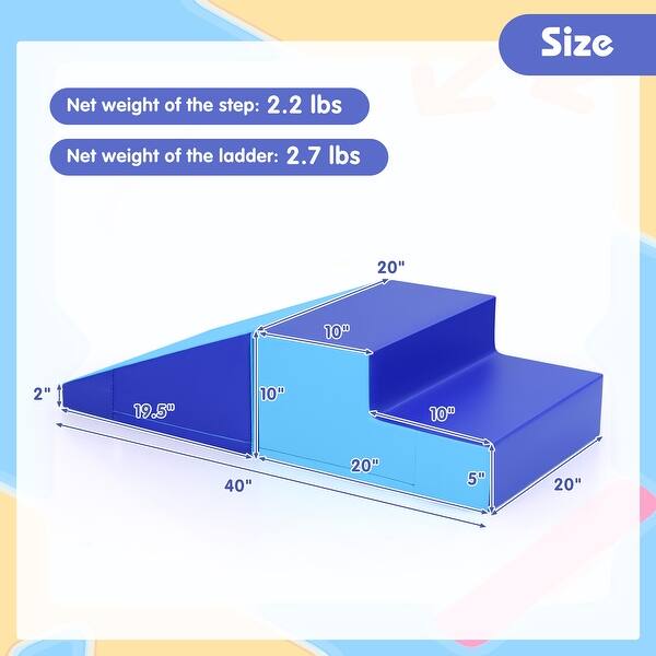 dimension image slide 2 of 4, 2-Piece Step and Slide Climber for Infants and Toddlers Baby Soft Play Set Foam Blocks - 40" x 20" x 10" (L x W x H)