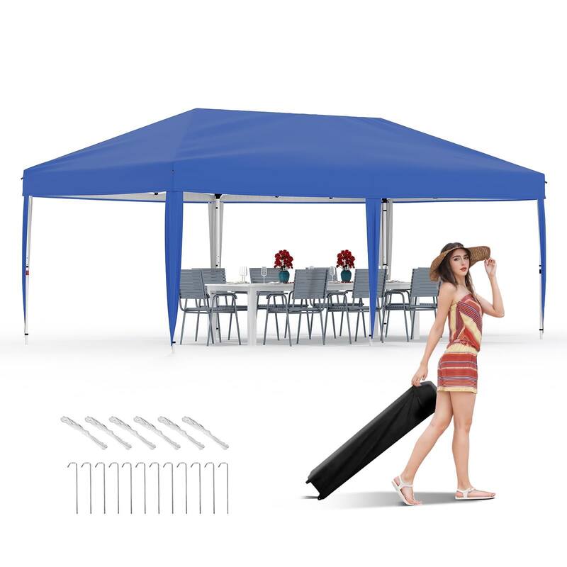 Instant Pop-Up Canopy Tent, No Sidewalls, for Beach, Party - Blue - 10*20Ft