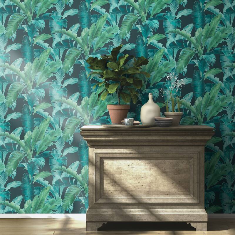 Rasch Orissa Dark Blue Palm Frond Wallpaper