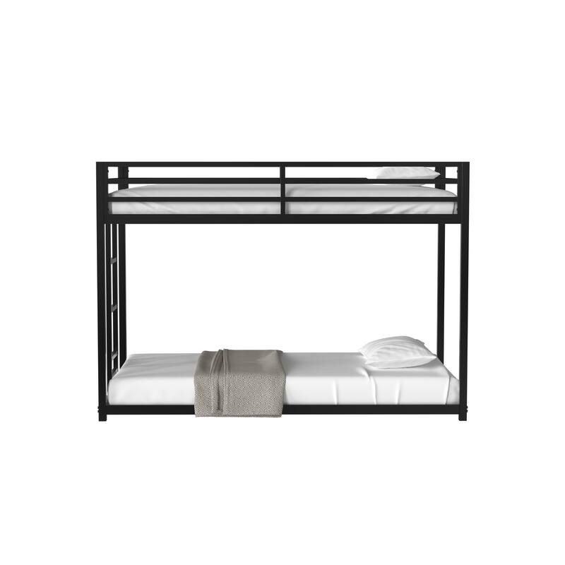 Low Profile Twin over Twin Metal Bunk Bed with Ladder and Guardrails for Kids and Adults