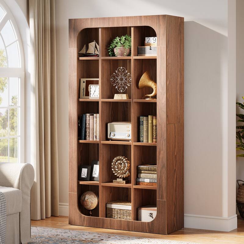 70.8-Inch Rustic Cube Bookshelf with 15 Open Shelves - Brown