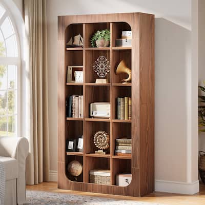 70.8-Inch Rustic Cube Bookshelf with 15 Open Shelves