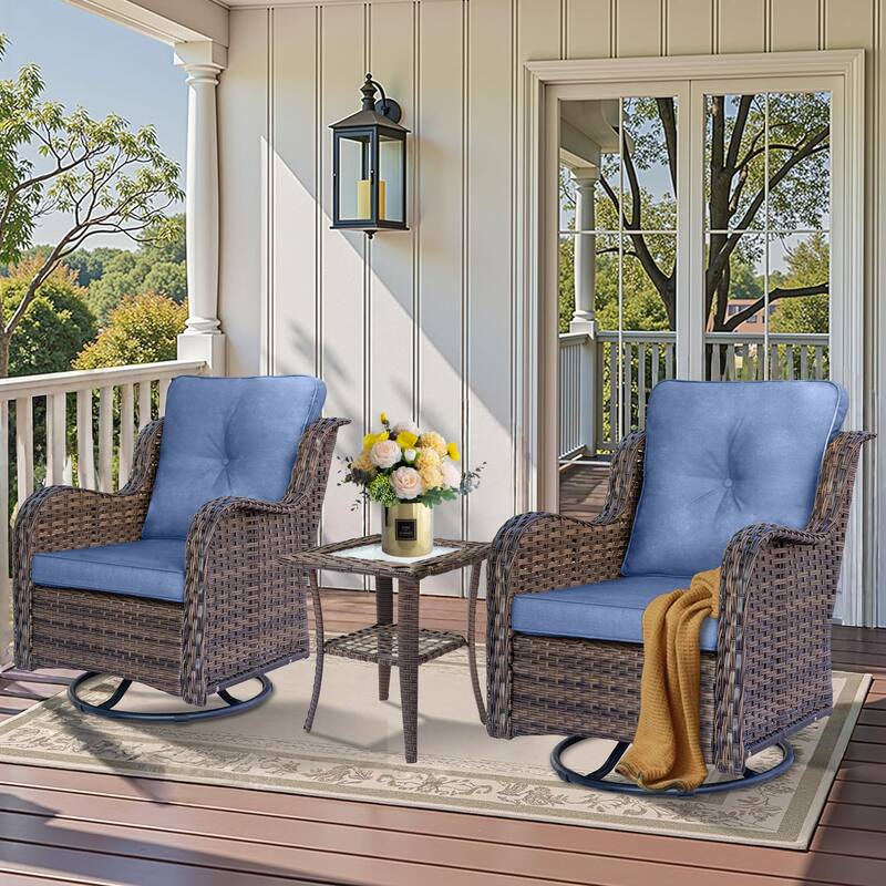 High Back Wicker Patio Furniture Outdoor Swivel Chair Set with Cushion