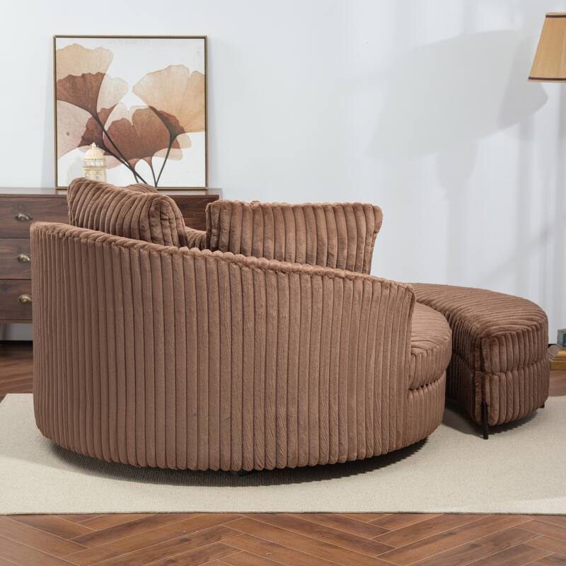 Modern Sofa Chair Round Accent Barrel Chair With 5 Pillows and Storage Ottoman