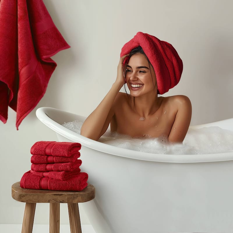 Ultra-Soft Cotton Absorbent Towel Set 8-Piece,red