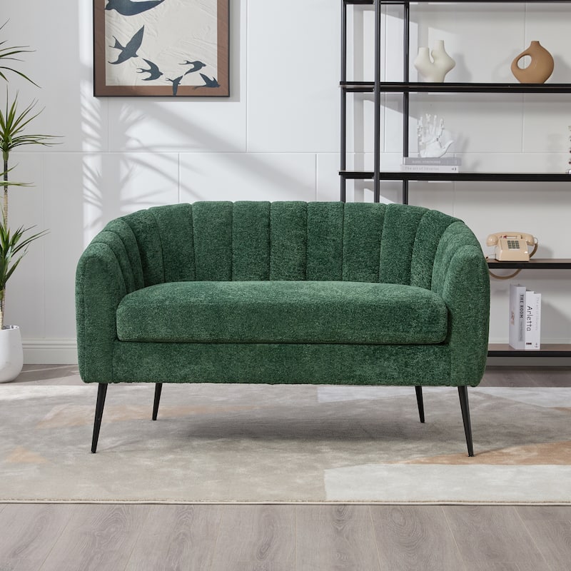 50.2"W Upholstered Mini Loveseat Accent Couch, Small Settee with Metal Legs, Channel Tufted 2-Seater Sofa