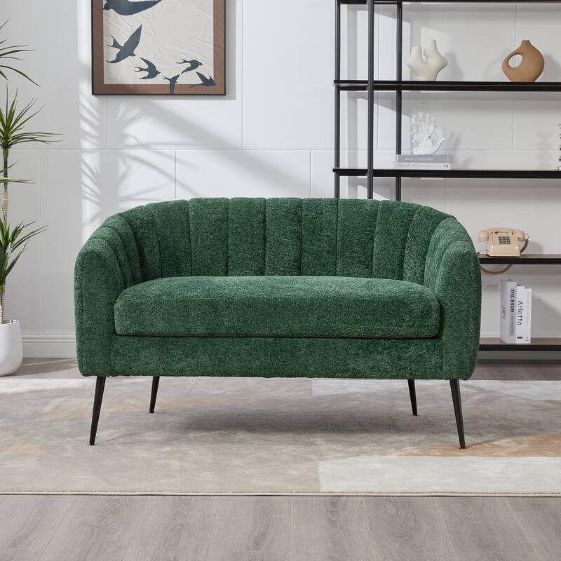 50.2'' Wide Upholstered Chenille Mini Loveseat Accent Couch, Modern Glam Small Settee with Metal Legs