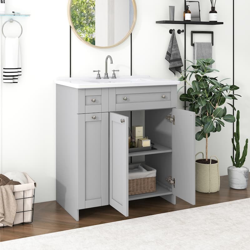 30 Inch MDF Freestanding Bathroom Vanity Set in White/ Grey/ Blue