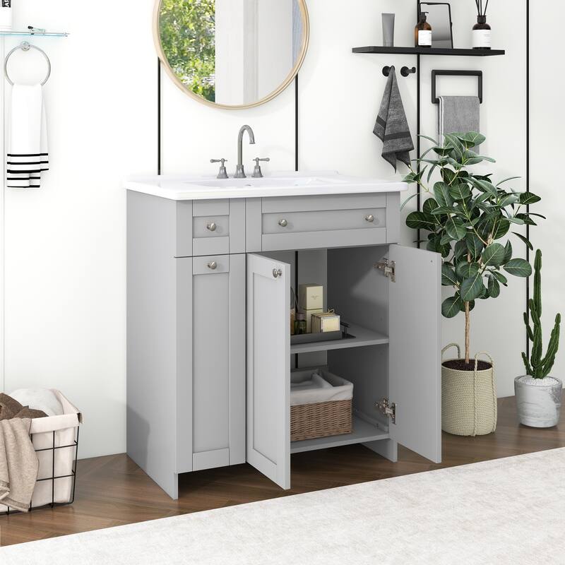 Compact 30-Inch Black Bathroom Vanity with Ceramic Sink, Soft-Close Doors, and Ample Storage Space
