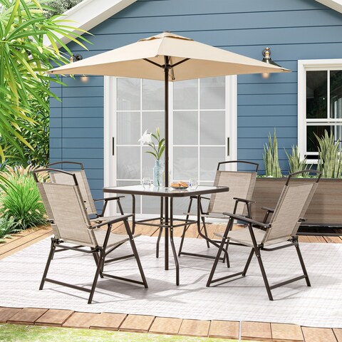 Pellebant 6 Piece Patio Set with Table, Umbrella and 4 Folding Chairs - 22.4"Wx26.8"Dx34.4"H