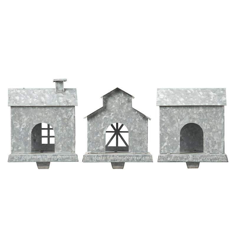 3-Piece Galvanized House Stocking Holders Xmas Hanging Hooks Mantel Ornament by Glitzhome